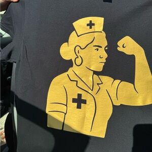 Black T-Shirt with Yellow Nurse Graphic